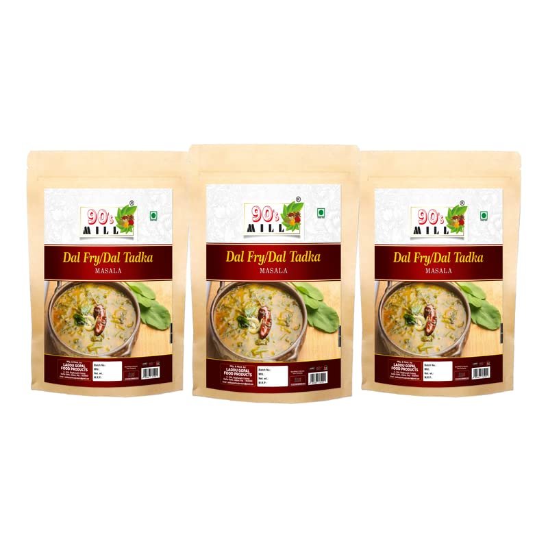 90's MILL Old Delhi Dhabba Dal Tadka/Dal Fry Masala Powder, Easy to Use Dal Fry/Dal Tadka Masala|Perfect Blend of Authentic Handpicked Spices|Shahi Kadai Dal Fry/Dal Tadka Masala-150Gx3Pk
