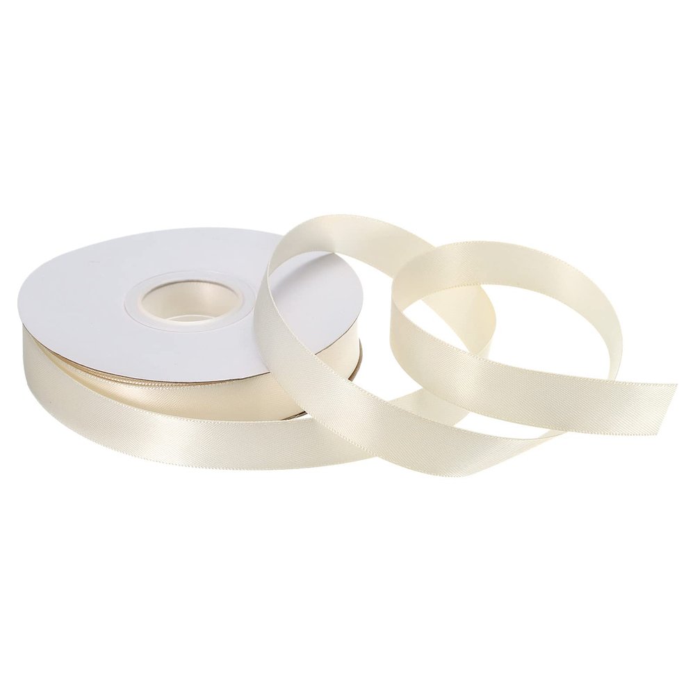 MECCANIXITY 5/8 Inch 50 Yard Satin Ribbon Grosgrain Thin Solid Silk Wedding Bouquet Ribbon for Valentine's Day Gift Wrapping Cake Box Bows Cream White