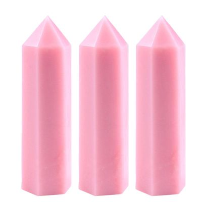 DECORN 3pcs Pink Opal Healing Crystals Stones Wand Polished Tumbled Opal Stone Crystals Tower Natural Hexagonal Gemstone Points for Reiki Balancing Meditation,50mm