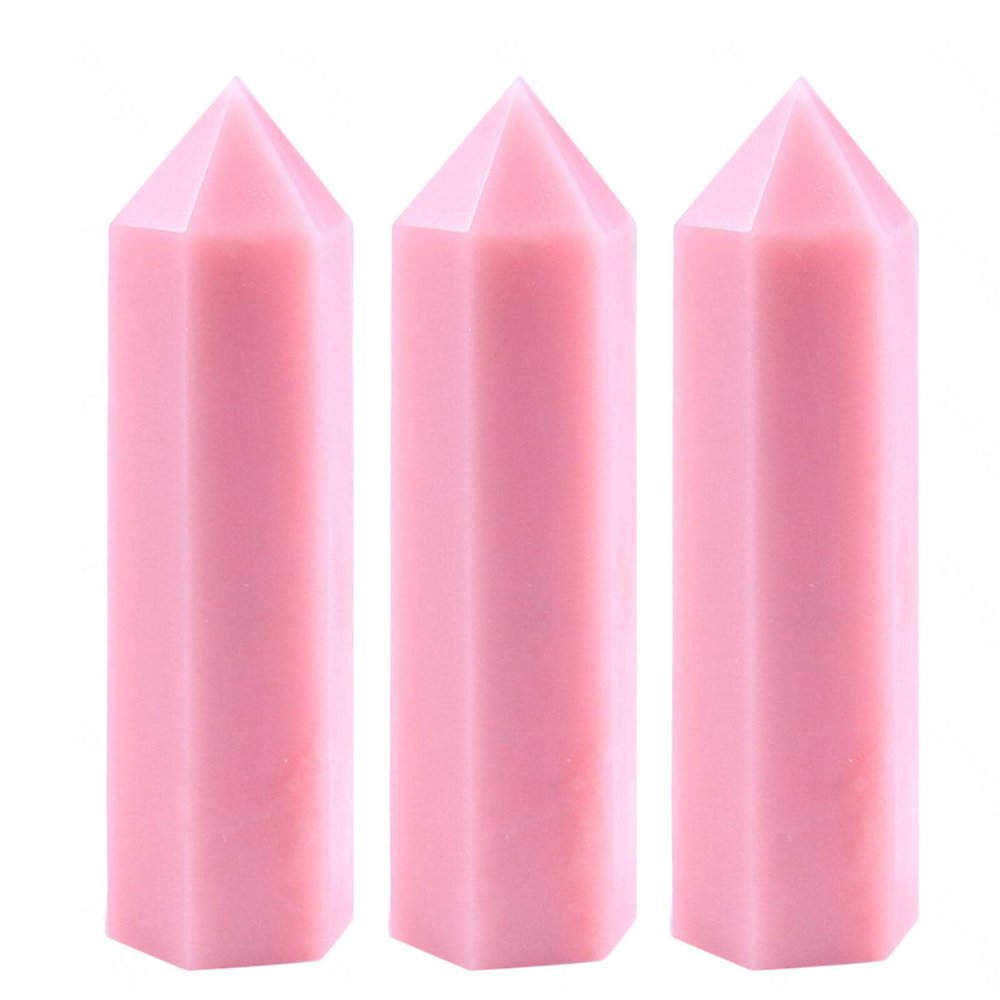 DECORN 3pcs Pink Opal Healing Crystals Stones Wand Polished Tumbled Opal Stone Crystals Tower Natural Hexagonal Gemstone Points for Reiki Balancing Meditation,50mm