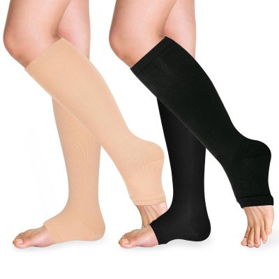 Open Toe Compression Socks 15-20 mmHg for Women and Men Knee High Toeless Circulation Compression Stockings(BN X/L)
