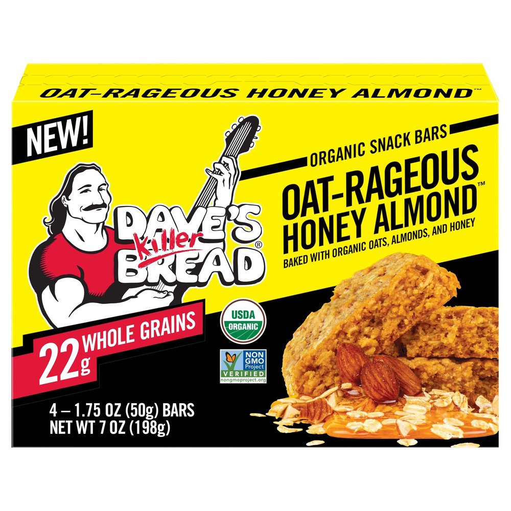 Dave's Killer Bread Oat-Rageous Honey Almond Organic Snack Bars, 4 Individually Wrapped Snack Bars (Pack of 1)