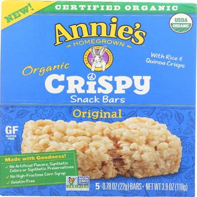 Annie's Homegrown Organic Original Crispy Bars, Gelatin Free, 3.9 Ounces (Pack Of 8)