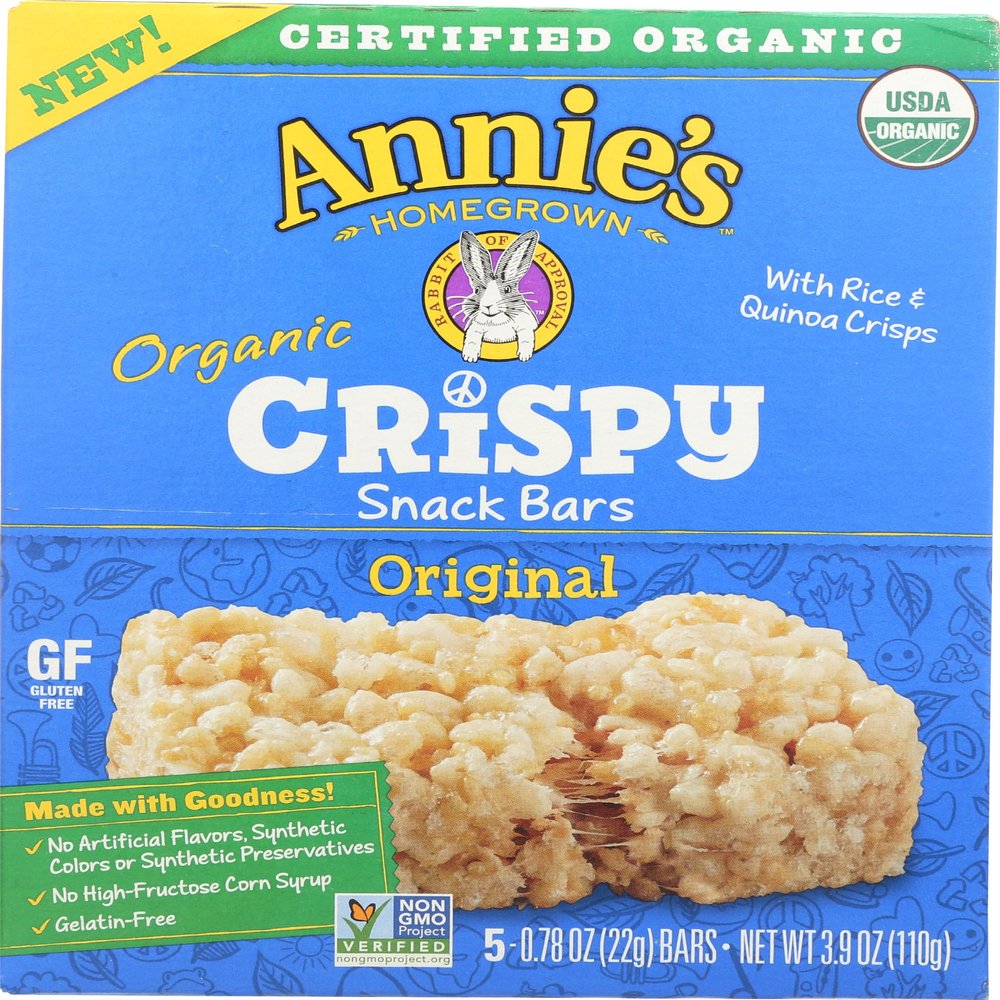 Annie's Homegrown Organic Original Crispy Bars, Gelatin Free, 3.9 Ounces (Pack Of 8)