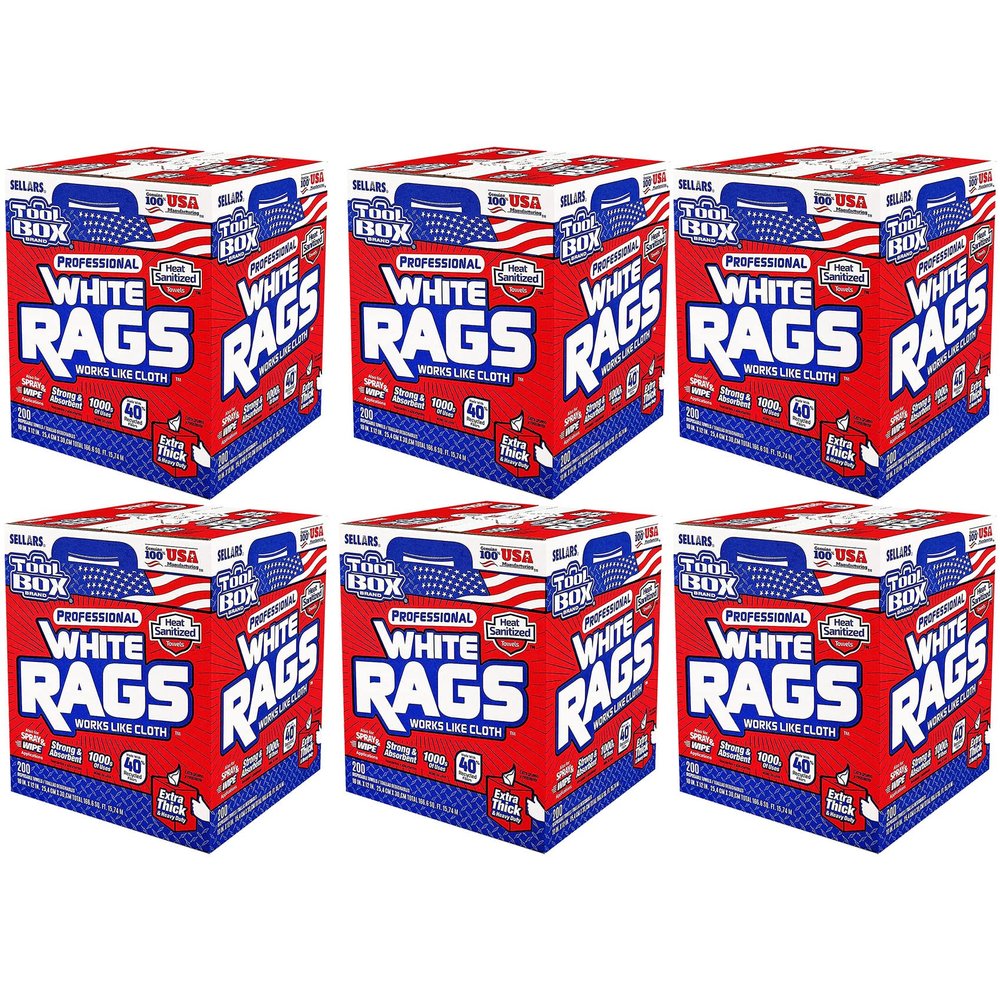 TOOLBOX Professional White Rags Shop Towels Center Pull Box for Painters, Automotive, Contruction, Office and Home - Made in USA (6 Boxes - 1200 Towels)