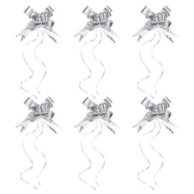 PATIKIL 2.2-inch Iridescent Pull Bows, 40 Pack Present Wrapping String Bows Ribbon Decorative Bow Tie for Wedding Party Birthday, Silver Tone