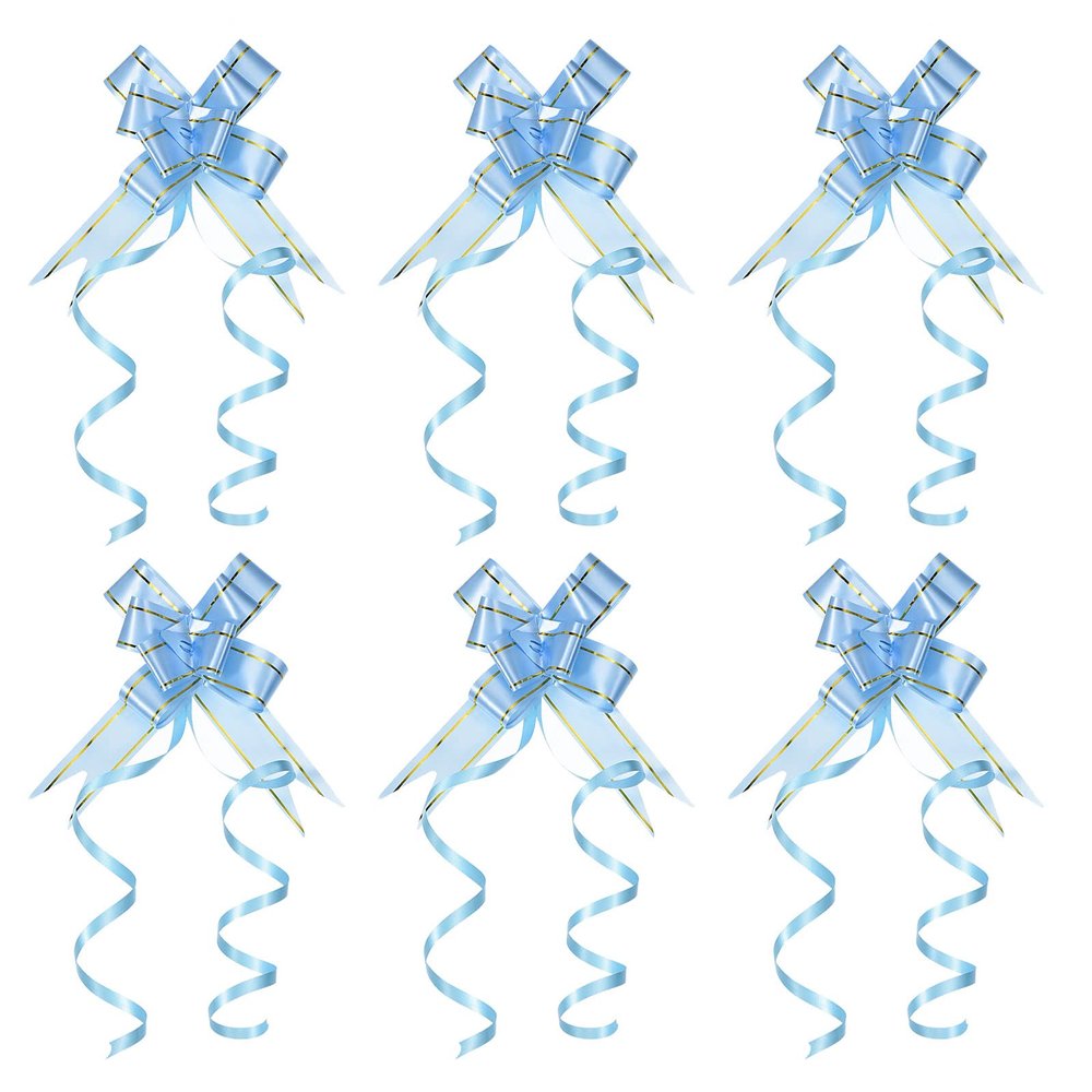 PATIKIL 2.8-inch Pull Bows, 40 Pack Present Wrapping String Bows Ribbon Gold Thread Style Decorative Bow Tie for Wedding Party Birthday, Light Blue