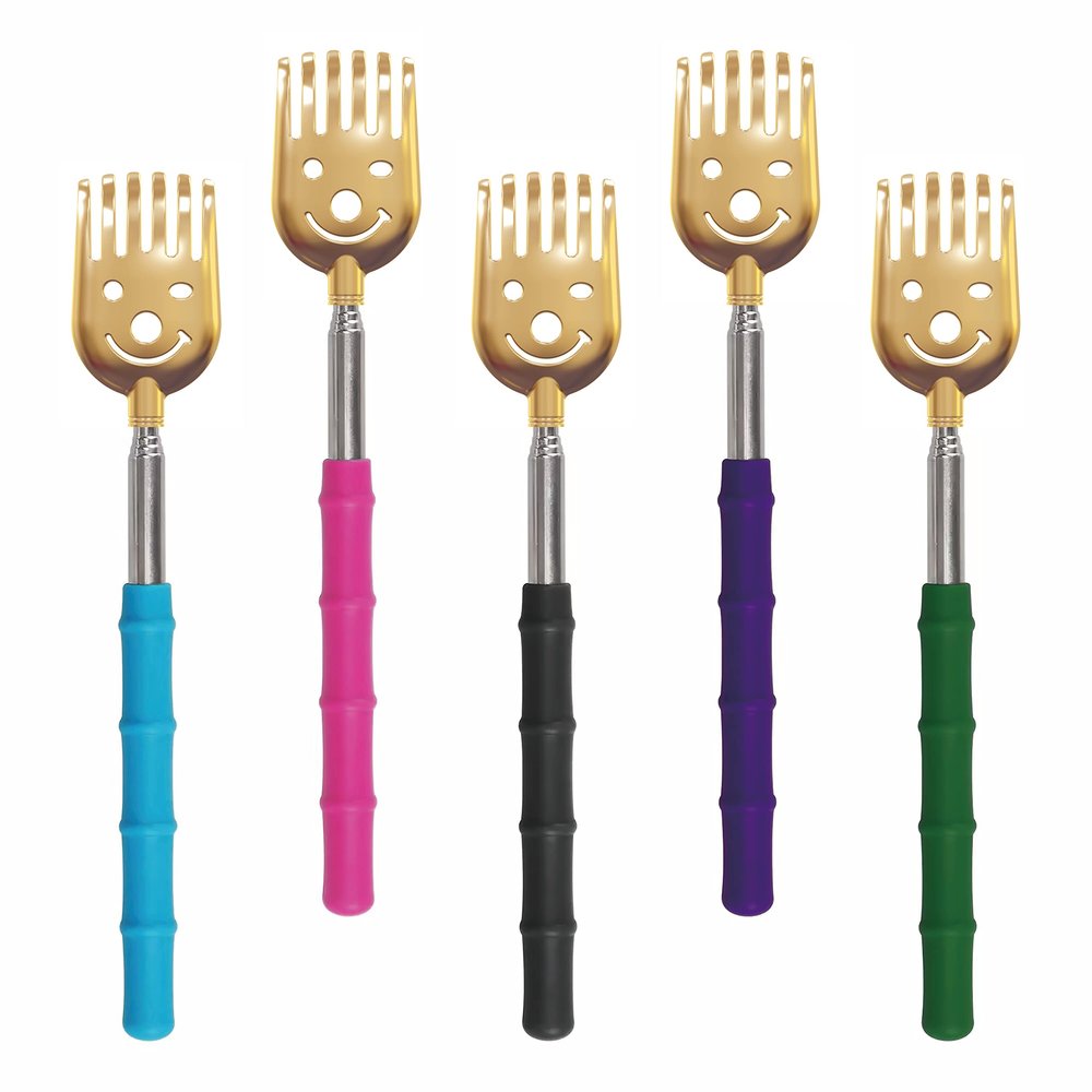 CERRXIAN 5 Pack Telescoping Back Scratcher, Portable Extendable Back Scratcher, Telescoping Metal Back Scratchers/Hand Massager with Soft Rubber Handles for Adults, Kids,Dogs