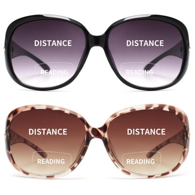 JM 2 Pairs Classic Bifocal Reading Sunglasses for Women Vintage Reader Glasses Outdoor UV Protection Black+Tortoise 2.75
