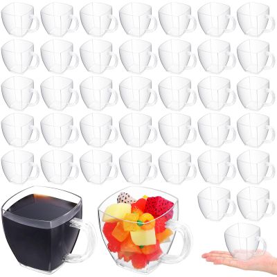 Amyhill 100 Pcs 5 oz Disposable Tea Cups Bulk Mini Plastic Tea Cup Bulk with Handle Hard Coffee Mug Reusable Square Espresso Mugs for Party Wedding (Clear)