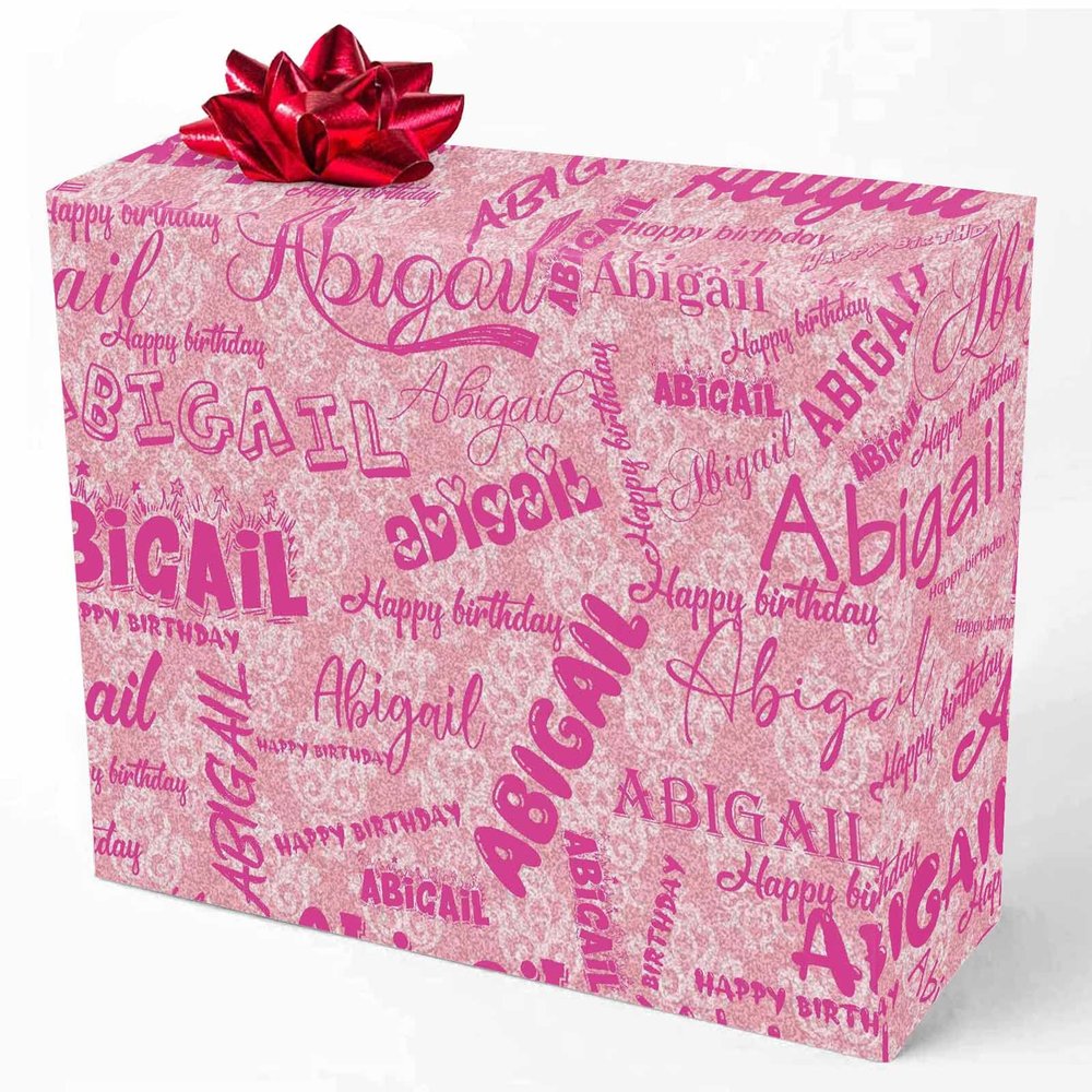 MyPupSocks Personalized Happy Birthday Deep Pink Wrapping Paper with Logo, Custom Name Gift Wrapping Paper Roll with Text for Friend Grandma Grandpa Birthday Wedding Christmas Gifts 58x23 5 Rolls