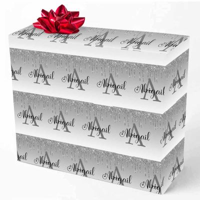 MyPupSocks Personalized Logo Wrapping Paper, Initial Name Glitter Drips Custom Funny Name Wrapping Paper Roll for Boys Girls Baby Shower Anniversary Birthday Christmas Gift 58x23 Inch 5 Rolls