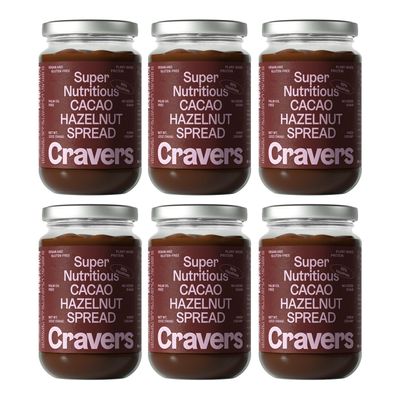 Cravers Cacao Hazelnut Spread - No Sugar Added, Vegan, Palm Oil Free & Non-GMO, Creamy Chocolate Spread | 12 oz Jar | High Protein, Kosher, Gluten Free