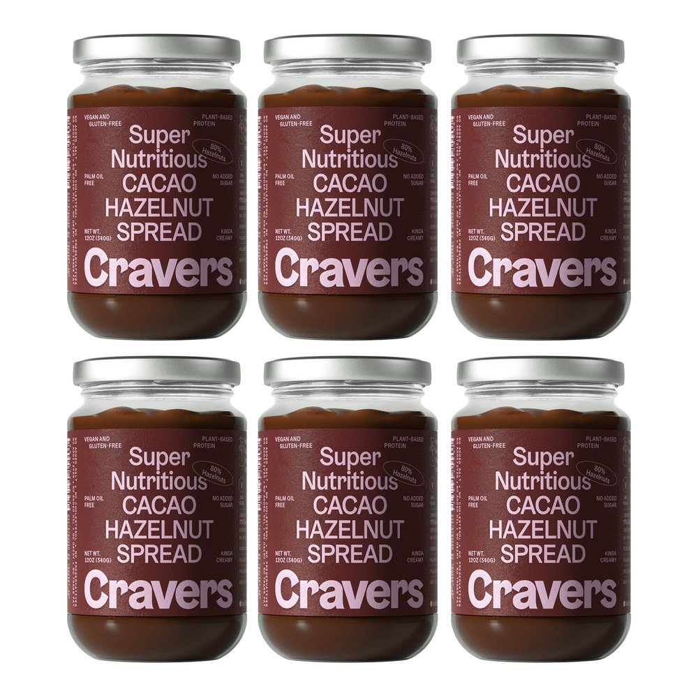 Cravers Cacao Hazelnut Spread - No Sugar Added, Vegan, Palm Oil Free & Non-GMO, Creamy Chocolate Spread | 12 oz Jar | High Protein, Kosher, Gluten Free