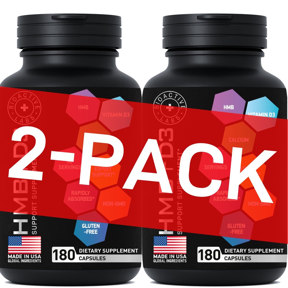 BIOACTIVE LABS HMB Vitamin D3 Supplement - B-Hydroxy B-Methylbutyrate Butyrate - 1,000 MG HMB Supplements for Men and Women - Muscle Strength, Recovery Support - 180 Days, 360 Capsules