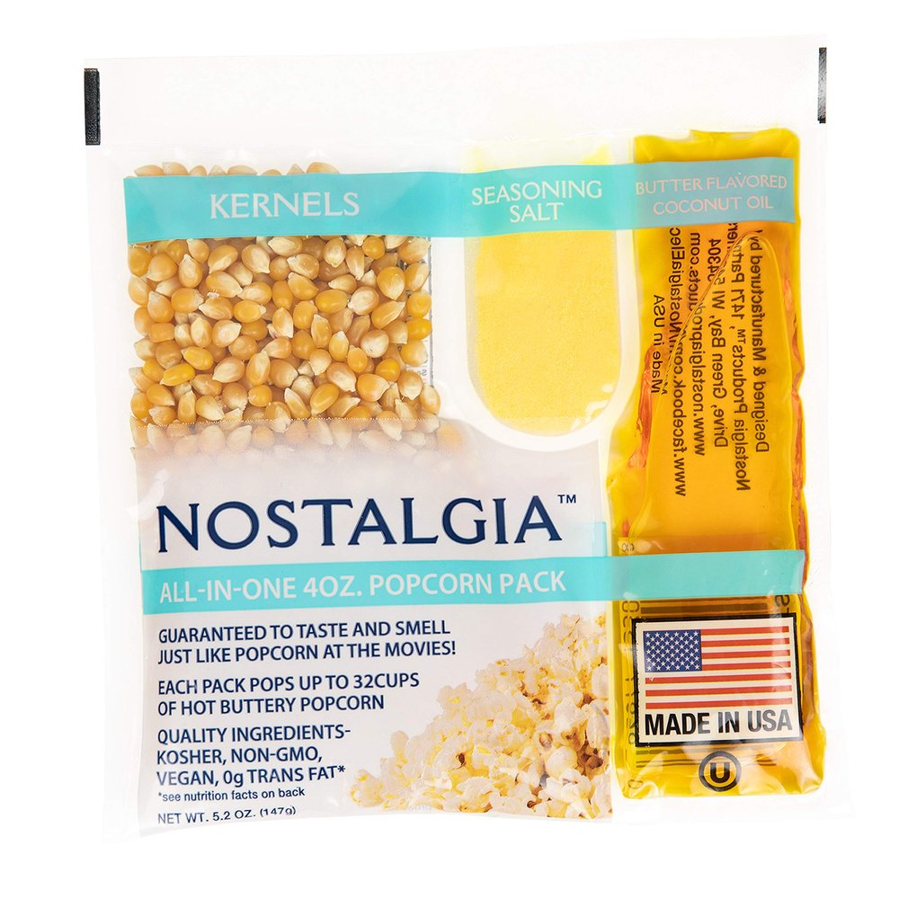 Nostalgia Theater Popcorn Bulk Pack 24 Packets of 4 oz. Kernels, Seasoning Salt, & Butter Flavored Oil Use with Kettles & Air Poppers Movie Night Supplies