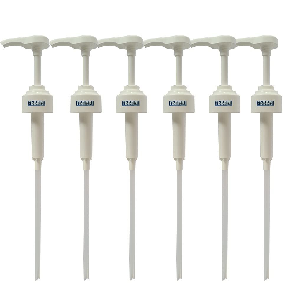6-Pack Fabbri Syrup Pumps for Coffee Syrup Bottle - Fits 1 Liter Bottles - White Pumps with Fabbri logo