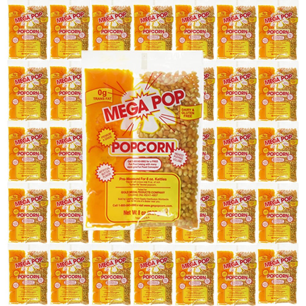 BeeQ BOX - (Pack of 36) Mega Pop Popcorn, Oil and Salt Kits - 8 oz.
