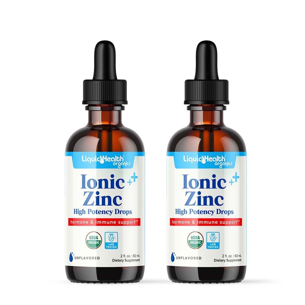 LIQUIDHEALTH USDA Organic Ionic Zinc High Potency Drops - Trace Mineral Liquid Vitamin Supplement for Adults, Kids - Immune & Digestive Support, Skin & Wound Health - USA Made, Vegan, Non-GMO (2 Pack)