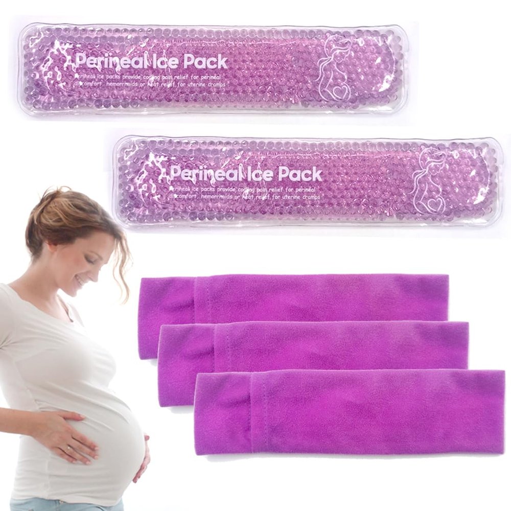 Reusable Perineal Ice Packs for Postpartum & Hemorrhoid Pain Relief, hot & Cold Pack for Women After Pregnancy, 2 Ice Pack and 3 Cover. (New Purple)