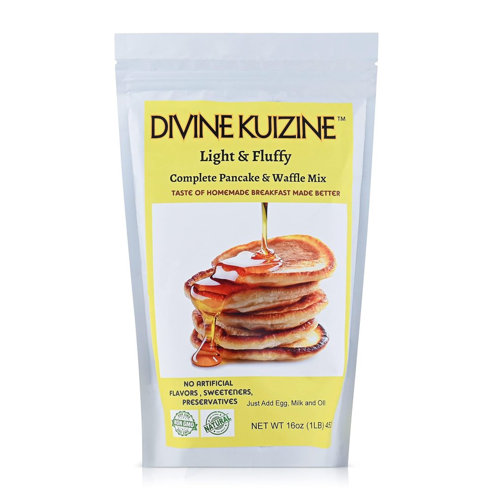 DivineKuizine Complete & Fluffy Pancake and Waffle Mix  Vegan Friendly, All-Natural Ingredients  No Artificial Flavors, Sweeteners, or Preservatives  Delicious Homemade Taste, Easy to Use Pancake and Waffle Mix. (2 Pack)