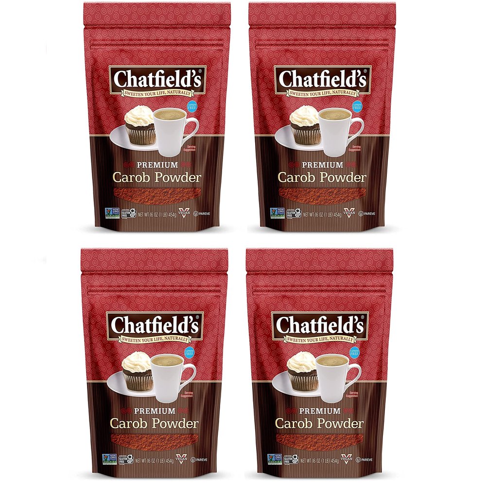 Chatfields All Natural Carob Powder 16-oz Pouch, Sweet and Delicious, Premium Quality, Caffeine-Free, Gluten-Free, Vegan, Kosher, Non-GMO Verified - (4 Pack)