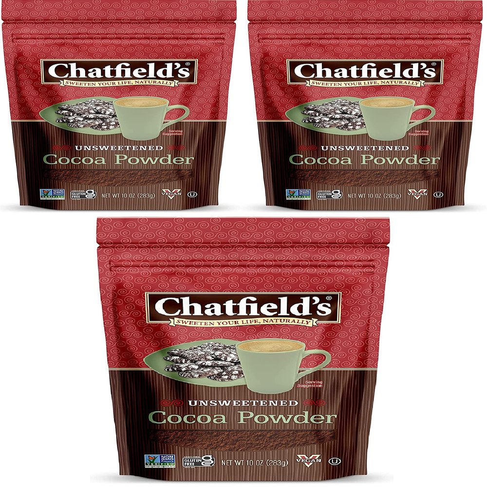 Chatfields All Natural Cocoa Powder Unsweetened 10-oz Pouch, Natural and Nutritious, Premium Quality, Sugar-Free, Gluten-Free, Vegan, Kosher, Non-GMO Verified - (3 Pack)