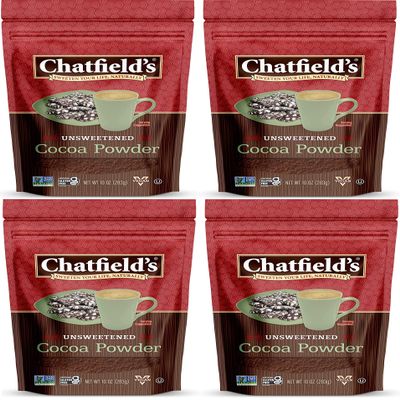 Chatfields All Natural Cocoa Powder Unsweetened 10-oz Pouch, Natural and Nutritious, Premium Quality, Sugar-Free, Gluten-Free, Vegan, Kosher, Non-GMO Verified - (4 Pack)