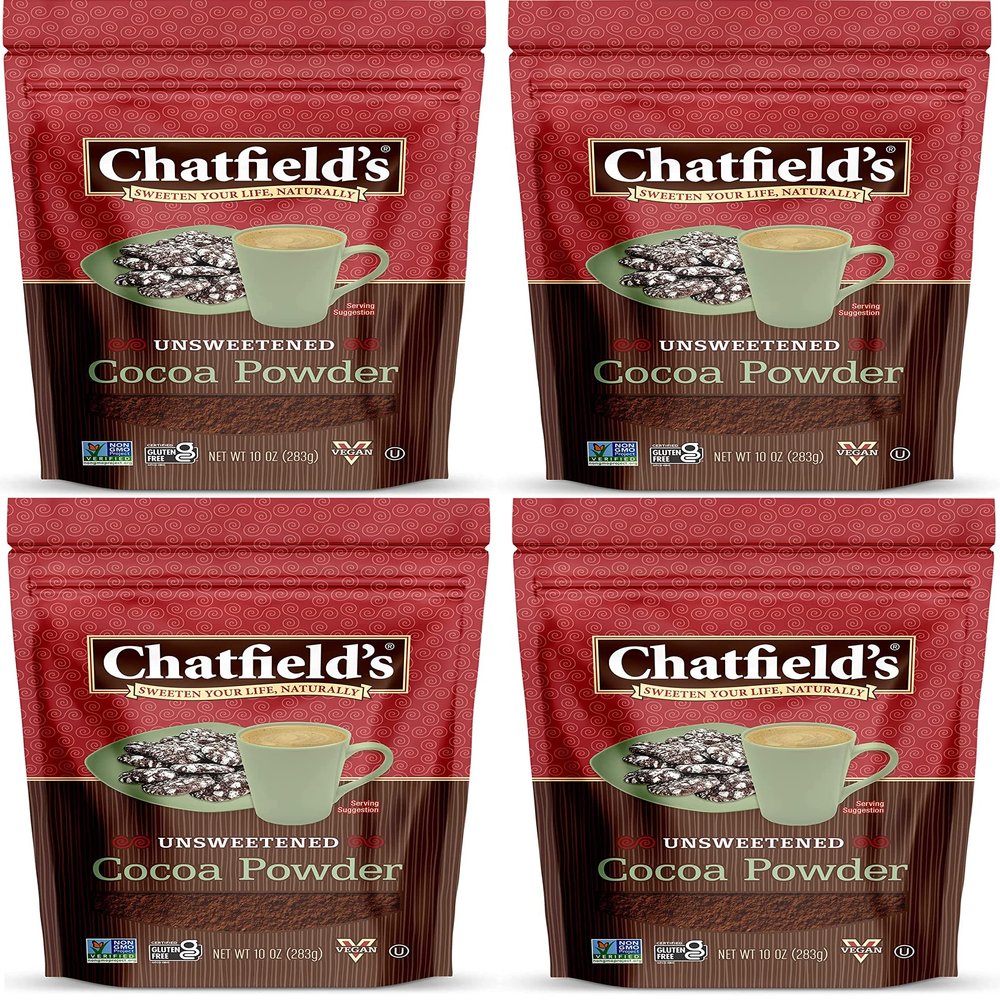 Chatfields All Natural Cocoa Powder Unsweetened 10-oz Pouch, Natural and Nutritious, Premium Quality, Sugar-Free, Gluten-Free, Vegan, Kosher, Non-GMO Verified - (4 Pack)