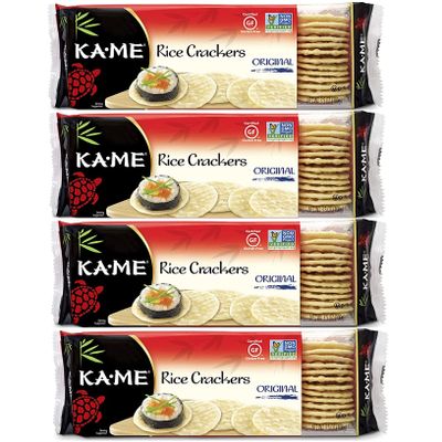 KA-ME Original Rice Crackers 3.5 oz, Authentic Asian Ingredients, Certified Gluten-Free, No Artificial Flavors/Colors, Non GMO - (4 Pack)