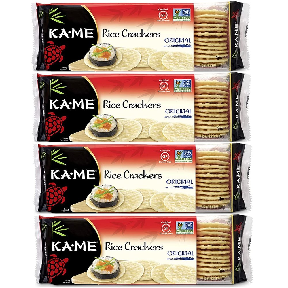 KA-ME Original Rice Crackers 3.5 oz, Authentic Asian Ingredients, Certified Gluten-Free, No Artificial Flavors/Colors, Non GMO - (4 Pack)