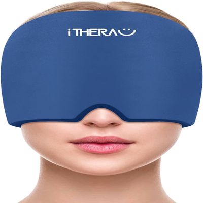 iTHERAU Migraine Relief CapMigraine Ice Head WrapHeadache Ice HatCold Therapy Headache Relief Cap for Migraine Eyes Mask Dark Blue Headache Ice Pack Stress Relief