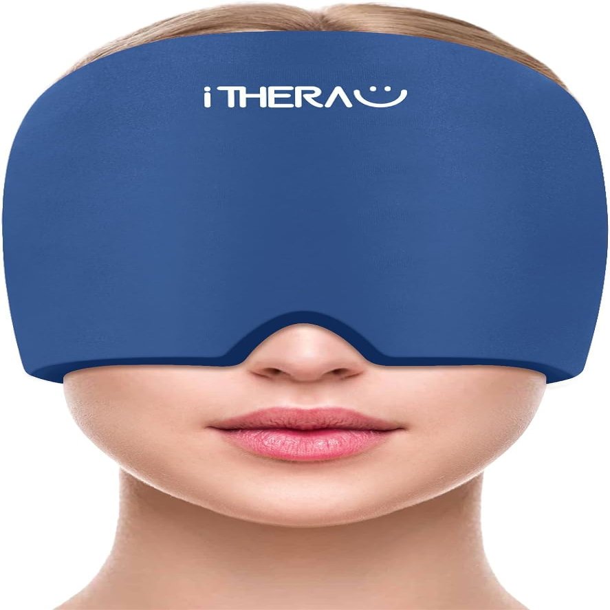 iTHERAU Migraine Relief CapMigraine Ice Head WrapHeadache Ice HatCold Therapy Headache Relief Cap for Migraine Eyes Mask Dark Blue Headache Ice Pack Stress Relief