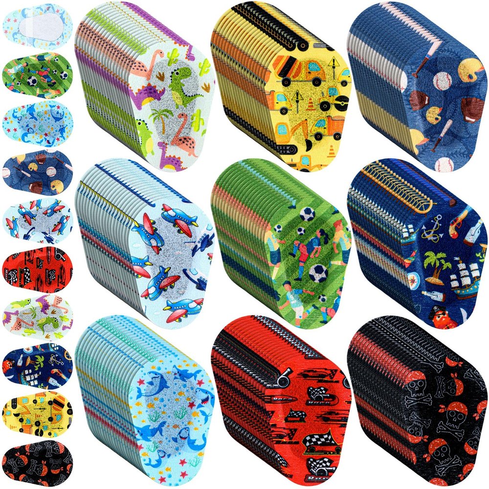 Panelee 180 Pcs Adhesive Eye Patches for Kids Boys 9 Styles Eye Patches Latex Free Eye Pad Bulk Light Blocking Fun Cute Boys Designs Cotton Adhesive Bandages for Boys Toddler