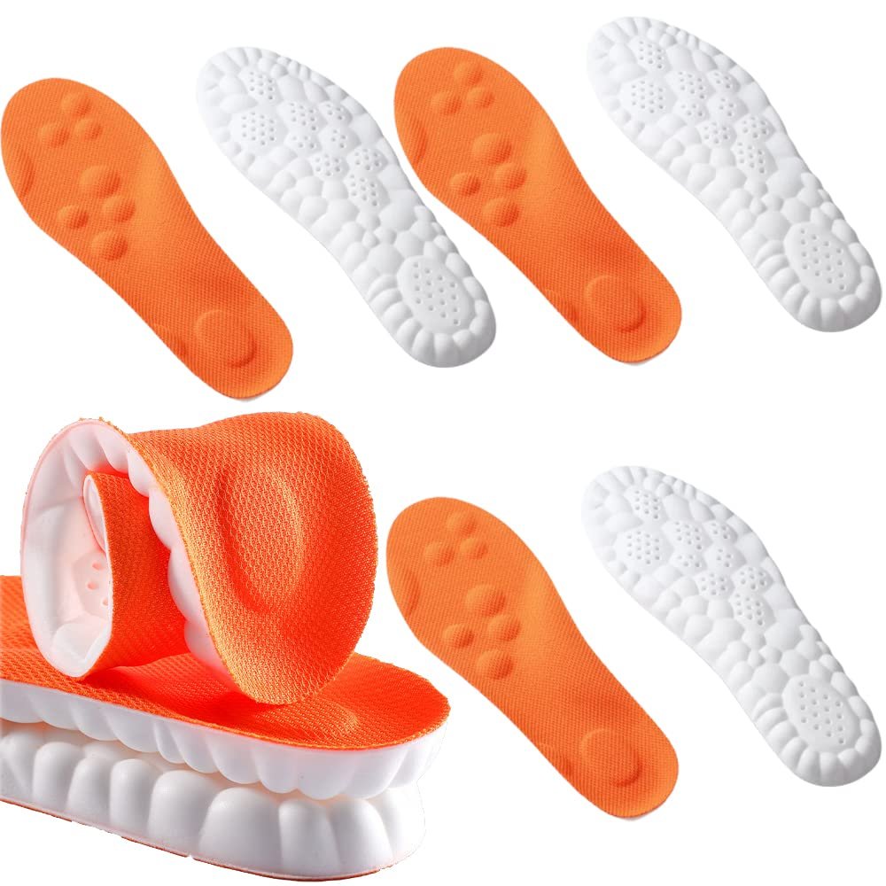 4D Cloud Technology Insole, Soft Foot Protection Cloud Feeling Insole, Super Soft U-Shape Memory Foam Sports Insoles, Breathable Shock Absorption Insoles for Foot & Joint Support (Orange,US 11-12)
