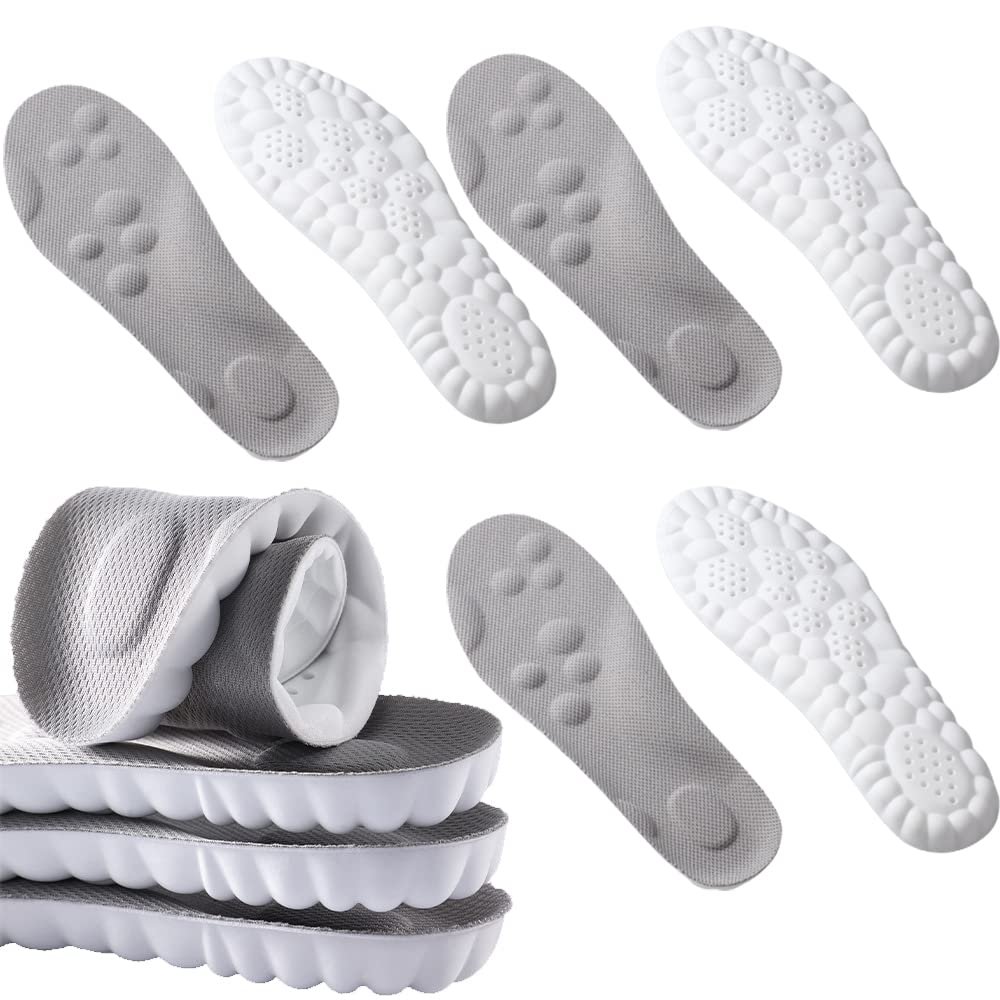 4D Cloud Technology Insole, Soft Foot Protection Cloud Feeling Insole, Super Soft U-Shape Memory Foam Sports Insoles, Breathable Shock Absorption Insoles for Foot & Joint Support (Grey,US 10-11)
