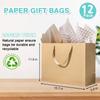 15.7" Extra Large Brown Gift Bags for Presents with Tissue Paper & Ribbon Handles for Shopping, Small Business, Birthday Party, Baby Shower, Bridal Party, Wedding, Christmas and Holiday (12 Packs) view 2