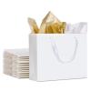 12 Pack Medium Size Gift Bags with Ribbon Handles & Tissue bags, White Gift Bags for Shopping, Small Business, Bridal Party, Wedding, Baby Shower, Bridal Party, Christmas and Holiday (10.6 x3.5 x8.3) view 1