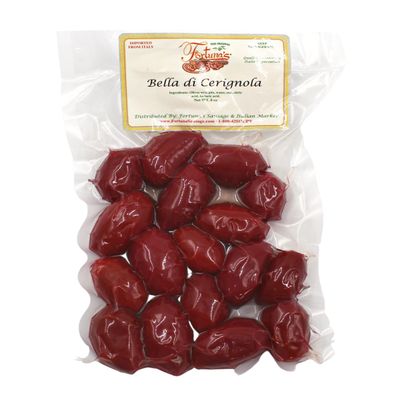 Fortuna's Bella di Cerignola Red Olives - Imported from Puglia, Italy | Mild, Fruity, & Clean Flavor | Firm Texture & Meatiness | Ideal for Antipasto | 8oz Bag