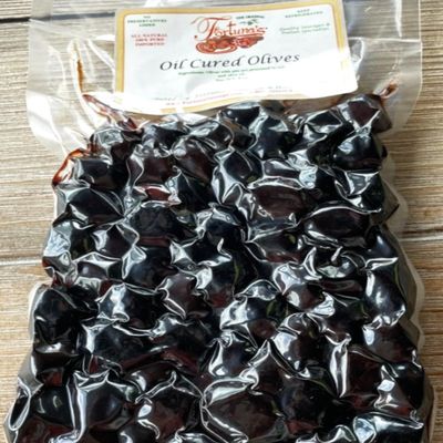 Fortuna's Imported Oil Cured Olives from Italy - Slowly Dried & Cured Italian Black Olives - 8 oz Bag with Pits - Wrinkled, Bitter & Delicious - Perfect for Mediterranean Recipes