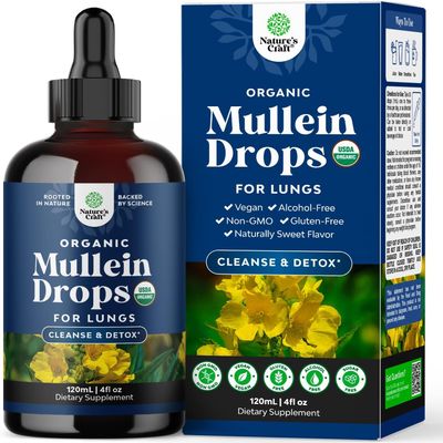 USDA Organic Mullein Drops for Lungs - Herbal Lung Detox & Cleanse with Marshmallow Root Extract & Plantain Leaf for Respiratory Lung Health - Mullein Leaf Tincture Drops for Breathing Support - 120ml
