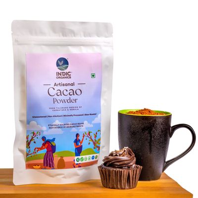 Indic Organics Artisanal Cacao Powder | Non-Alkalized, Non-Dutched, Unsweetened, Slow Roasted & Minimally Processed | From Western Ghats Region in India | Tested for Heavy Metals | Cacao Butter Fat 10-12% | pH 5.6 | 11(lbs) Pounds(5 Kg)