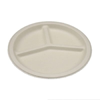 125-Pack Compostable 10 Inch 3 Compartment Eco-Friendly Disposable Paper Plate Sugarcane/Bagasse Plates Natural