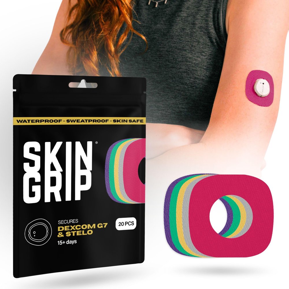 Skin Grip Adhesive Patches Compatible with Dexcom G7 & Stelo CGM with Cutout  Waterproof & Sweatproof Cover for Continuous Glucose Monitor Sensor, Stays Secure for 10-15 Days  20 Pack,Gemstones Pack