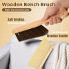 2 Pieces Woooden Dust Brush Hand Broom Bench Brush with Long Wood Handle Whisk Broom Soft Bristle Brush for Counter Bed Sofa Car Fireplace Clothes Household Cleaning(Brown, Khaki) view 2