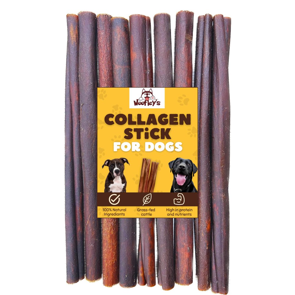 Woofley's 12 Inch Beef Collagen Sticks for Dogs (8 Count) Bully Stick Rawhide Alternative Dog Chews No Hide Bones for Medium & Large Dogs