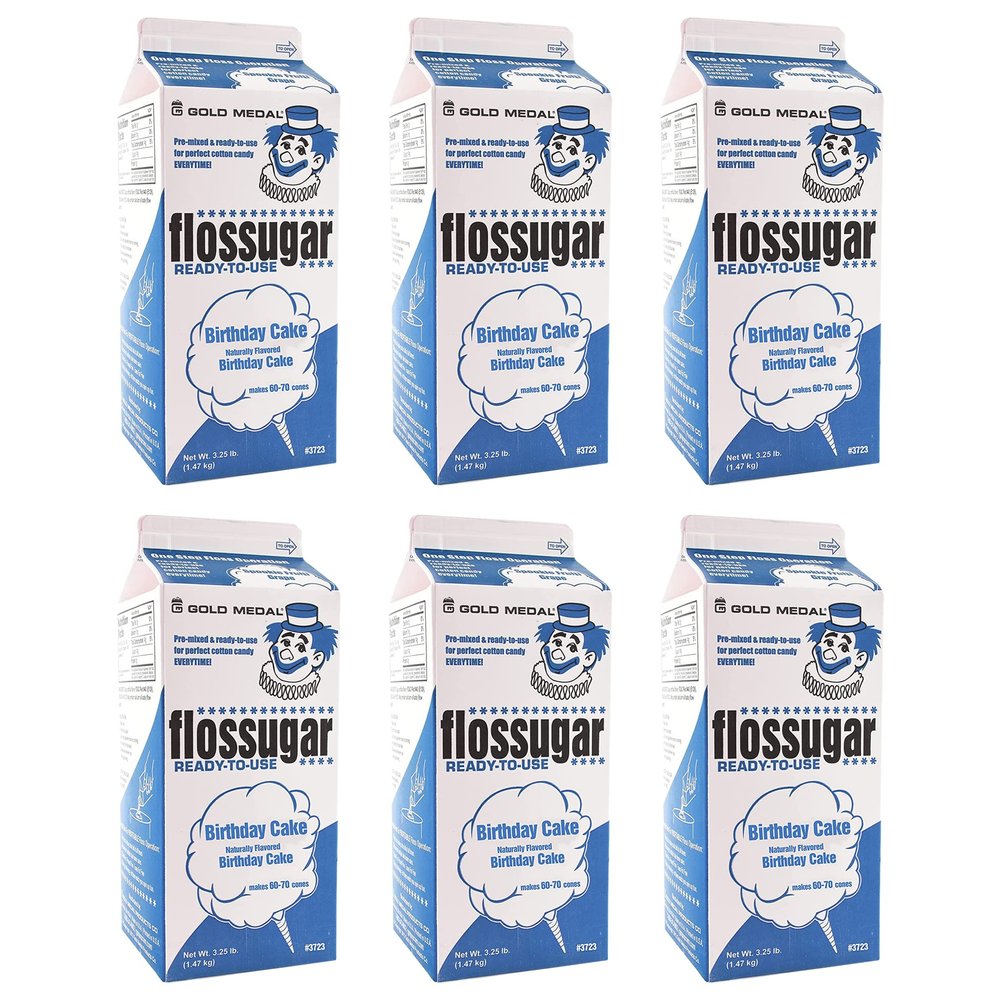 BeeQ BOX - (Pack of 6) Birthday Cake Cotton Candy Flossugar 1/2 Gallon Cartons