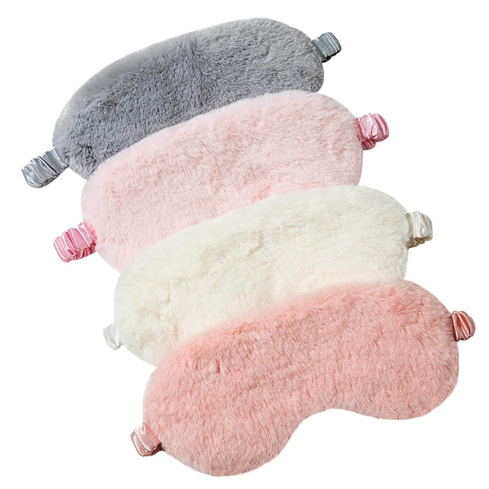 4 Pcs Plush Eye Masks Fuzzy Sleeping Mask Soft Blindfolds Eye Covers Sleep Eyeshade Travel Nap Mask Sleepover Party Supplies for Adults Kids