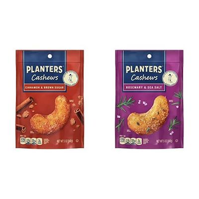 PLANTERS Cashews Cinnamon & Brown Sugar and Rosemary & Sea Salt- Trail Mix Snack Packs, Snack Pack, Party Trail Mix, 10 Oz, 2 Bags (5 Oz Per Flavor)