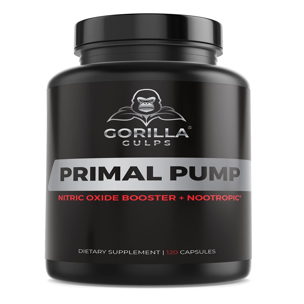 Gorilla Gulps - Primal Pump Nitric Oxide Supplement Nootropic 1500mg Nitrosigine L Arginine & Beet Root for Muscle Growth, Pumps, Blood Flow, Energy & Focus - Max Strength Pre Workout N.O. Booster